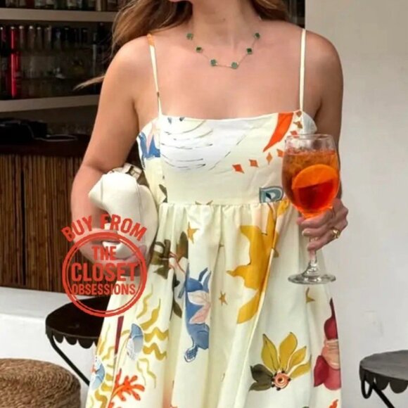 Zara Dress Womens Small Bubble Hem Voluminous Print Spaghetti Strap Blogger Fave - Picture 2 of 15
